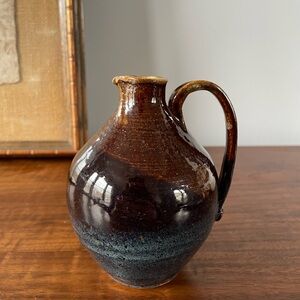Handmade Ceramic Carafe Brown Blue Glaze 5”